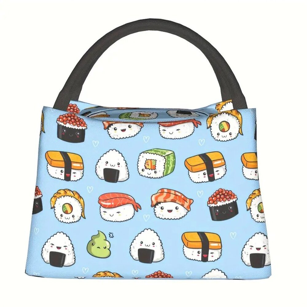 Sushi Rolls Kawaii Insulated Lunch Bag Blue Japanese Cute Cooler Zipper Tote NEW